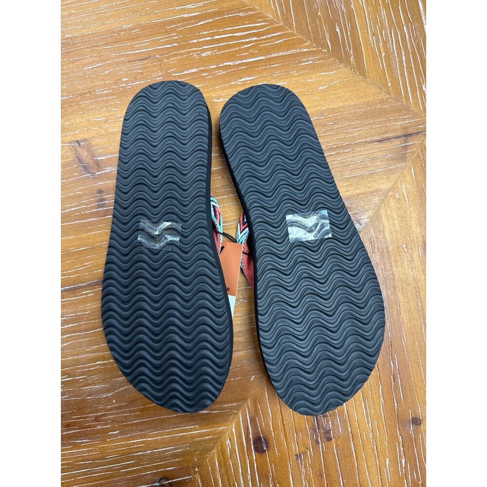 Norty Womens Black Chevron Flip Flop Sandals Size 6 With Red & Aqua Straps - Picture 7 of 8